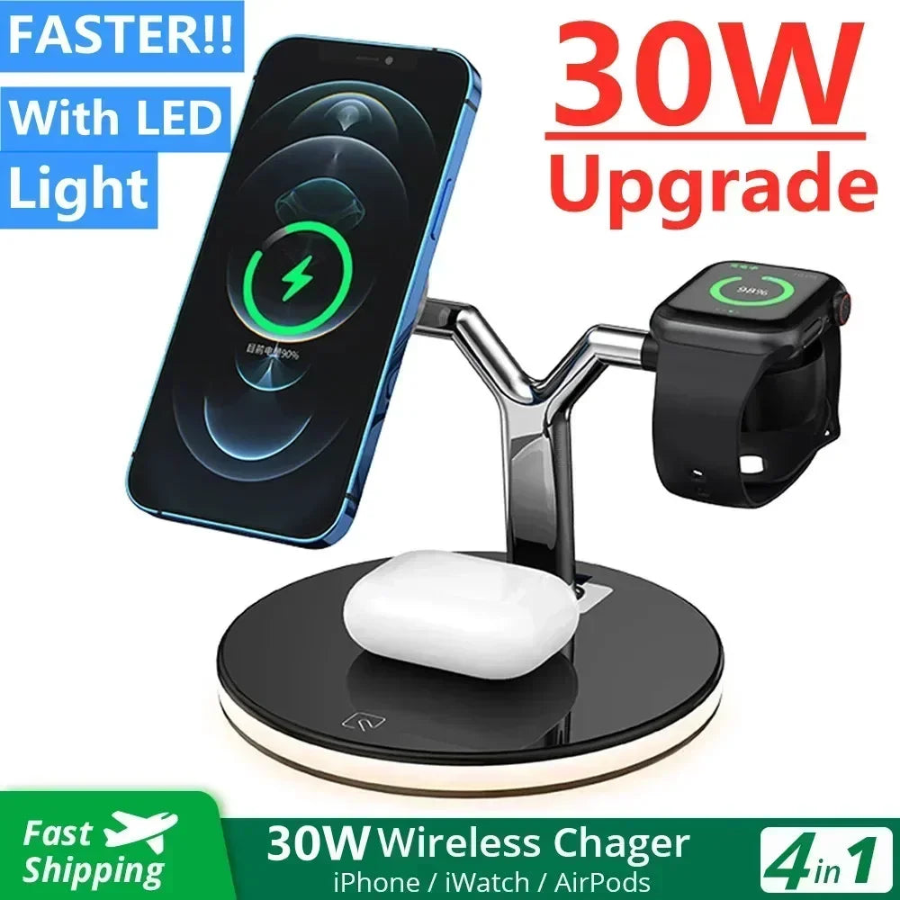 PowerTree 30W Wireless Charger – 4-in-1 Fast Charging Hub
