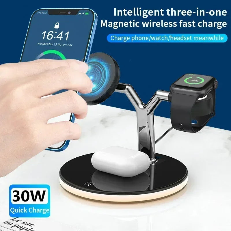 PowerTree 30W Wireless Charger – 4-in-1 Fast Charging Hub
