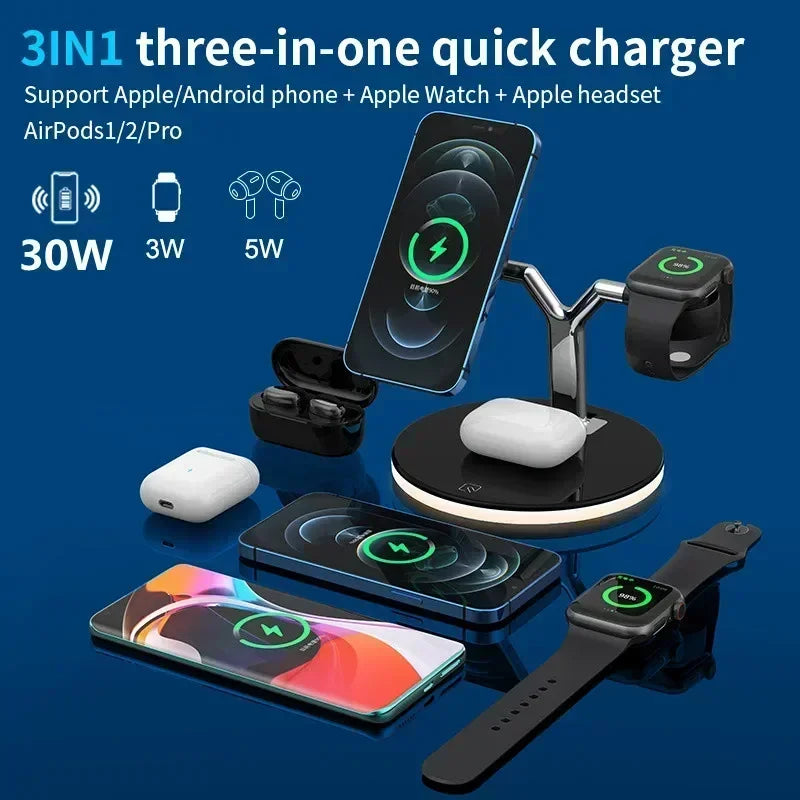 PowerTree 30W Wireless Charger – 4-in-1 Fast Charging Hub